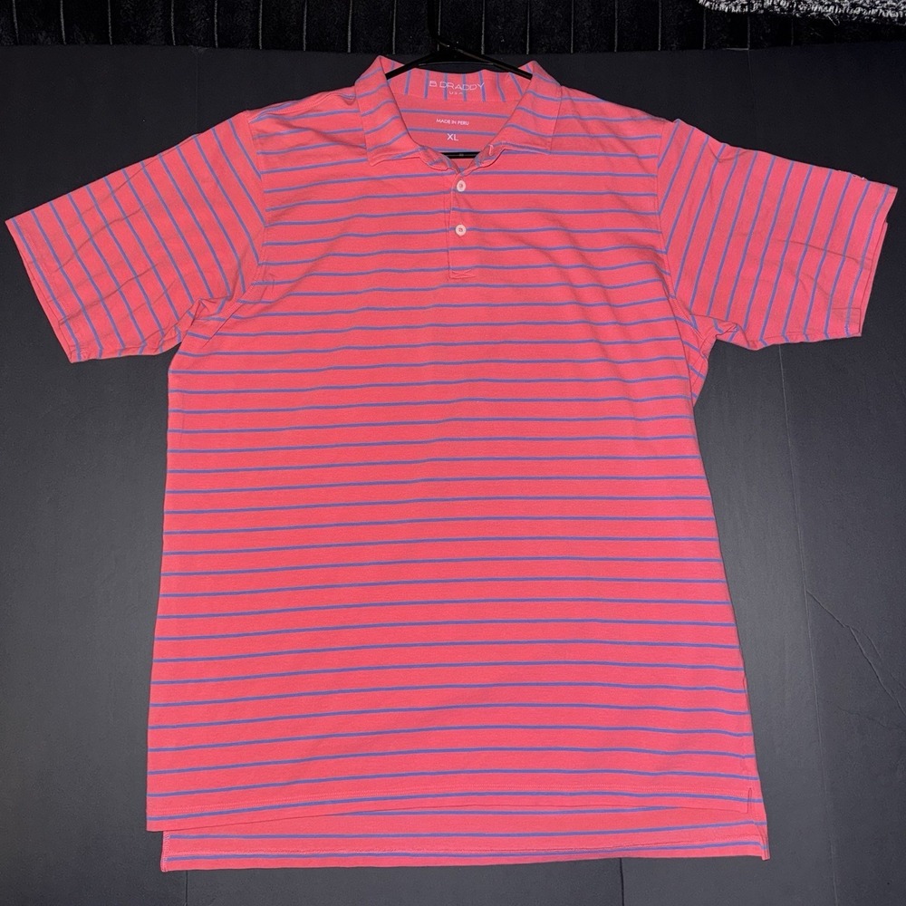 Men's XL B. Draddy Performance Polo Pink Striped Brentwood CountryClub Tennessee